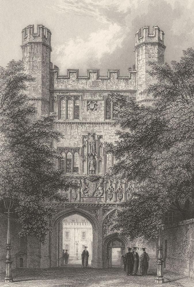 CAMBRIDGE. Trinity College Entrance Gateway. Trees (Le Keux) 1841 old print